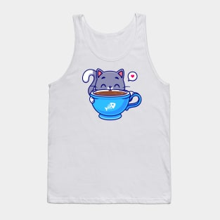 Cute Cat Drink Coffee Cartoon Tank Top